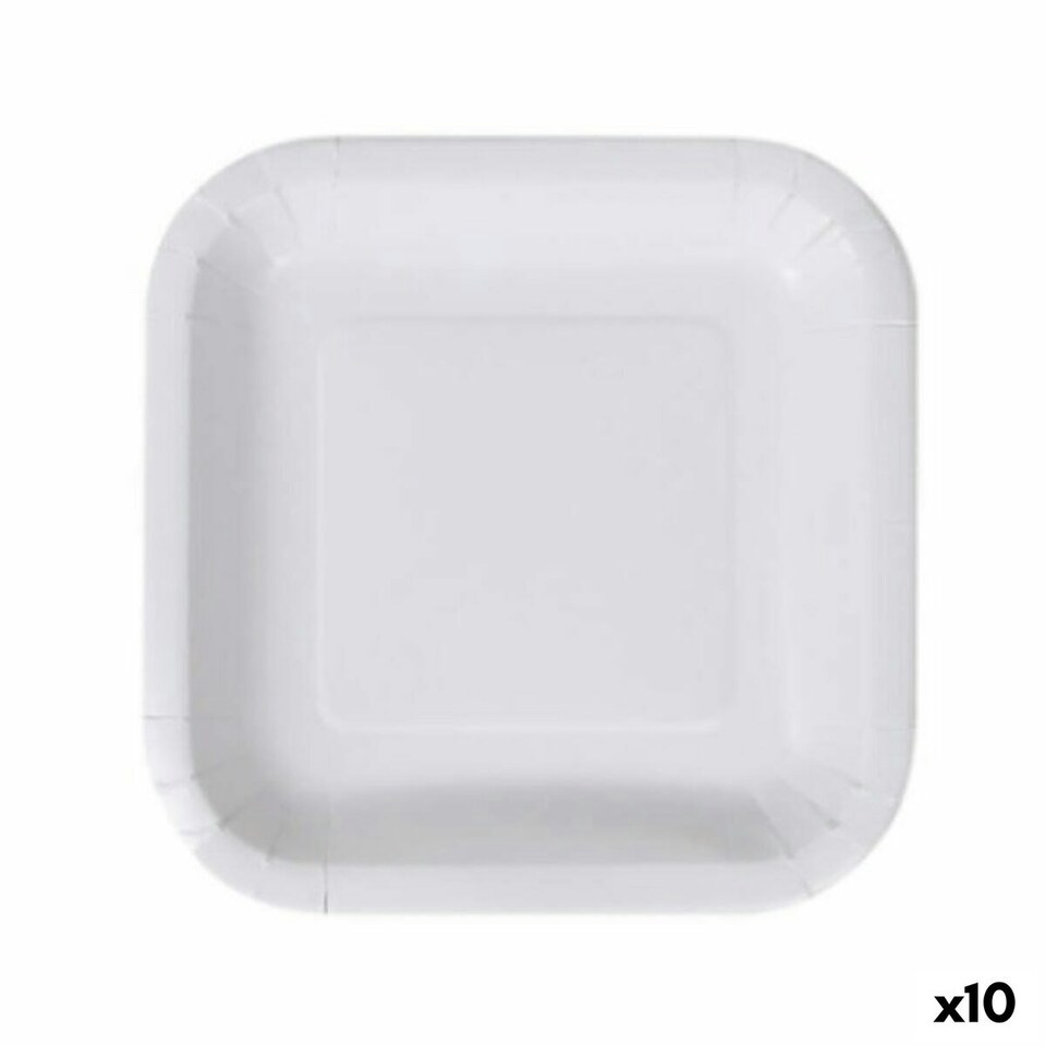 image 1 of Plate set Algon Disposable White Cardboard Squared 20 cm (10 Units) N/A