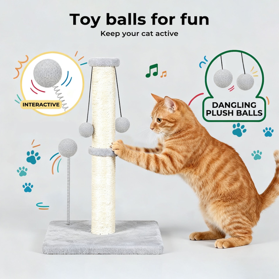 image 1 of Skylos 51cm Cat Scratching Post Natural Sisal Heavy Duty Base with Toy Ball