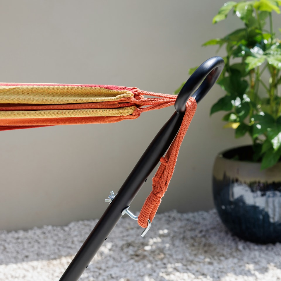image 1 of Primrose Black Steel Hammock Stand with Carry Bag Included