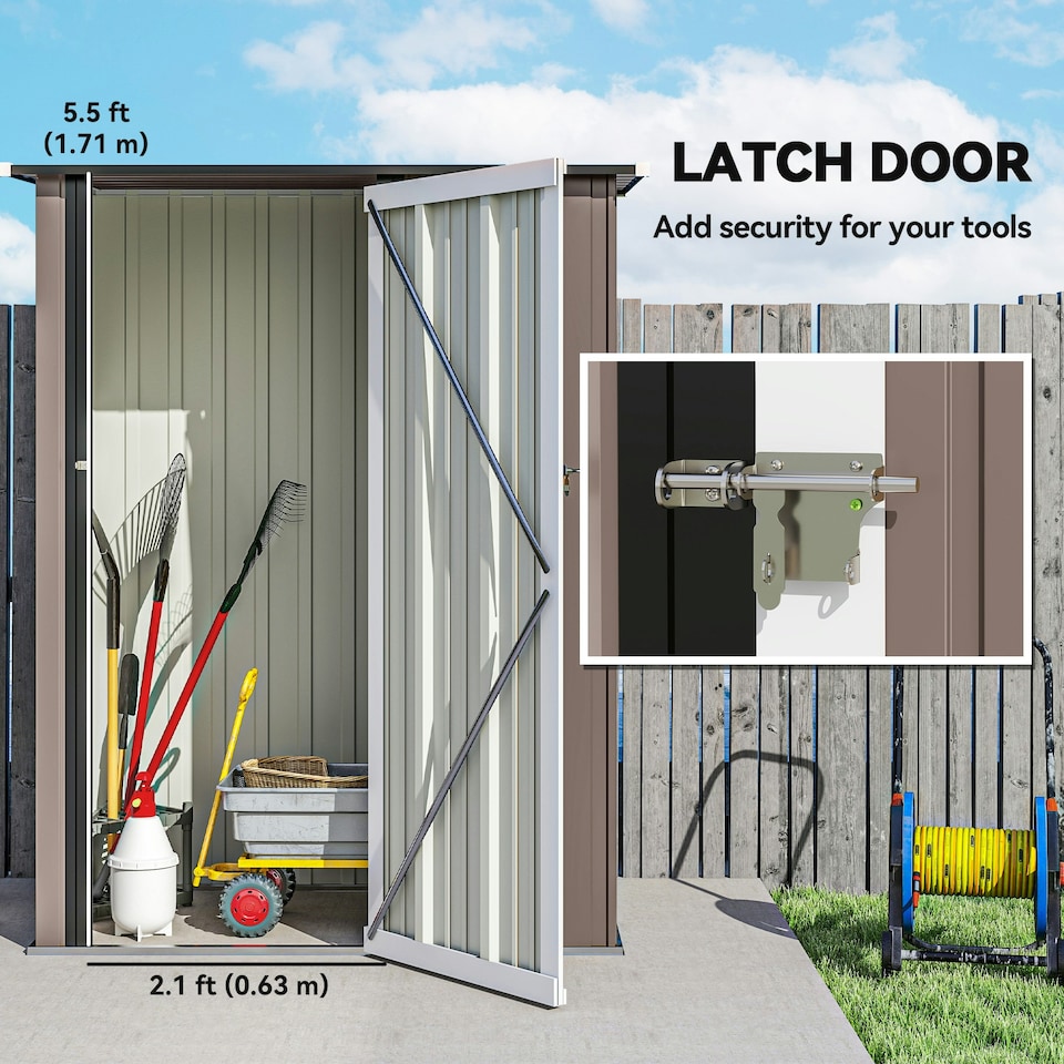 image 1 of Outsunny Outdoor Storage Shed Steel Garden Shed w/ Lockable Door Brown