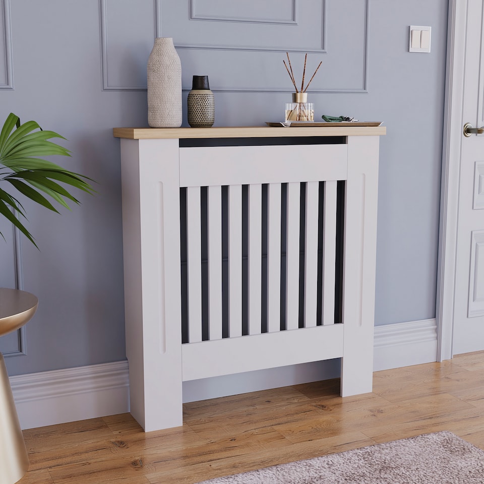 image 1 of Vida Designs Arlington Radiator Cover Painted MDF Slatted Cabinet, White, 78cm