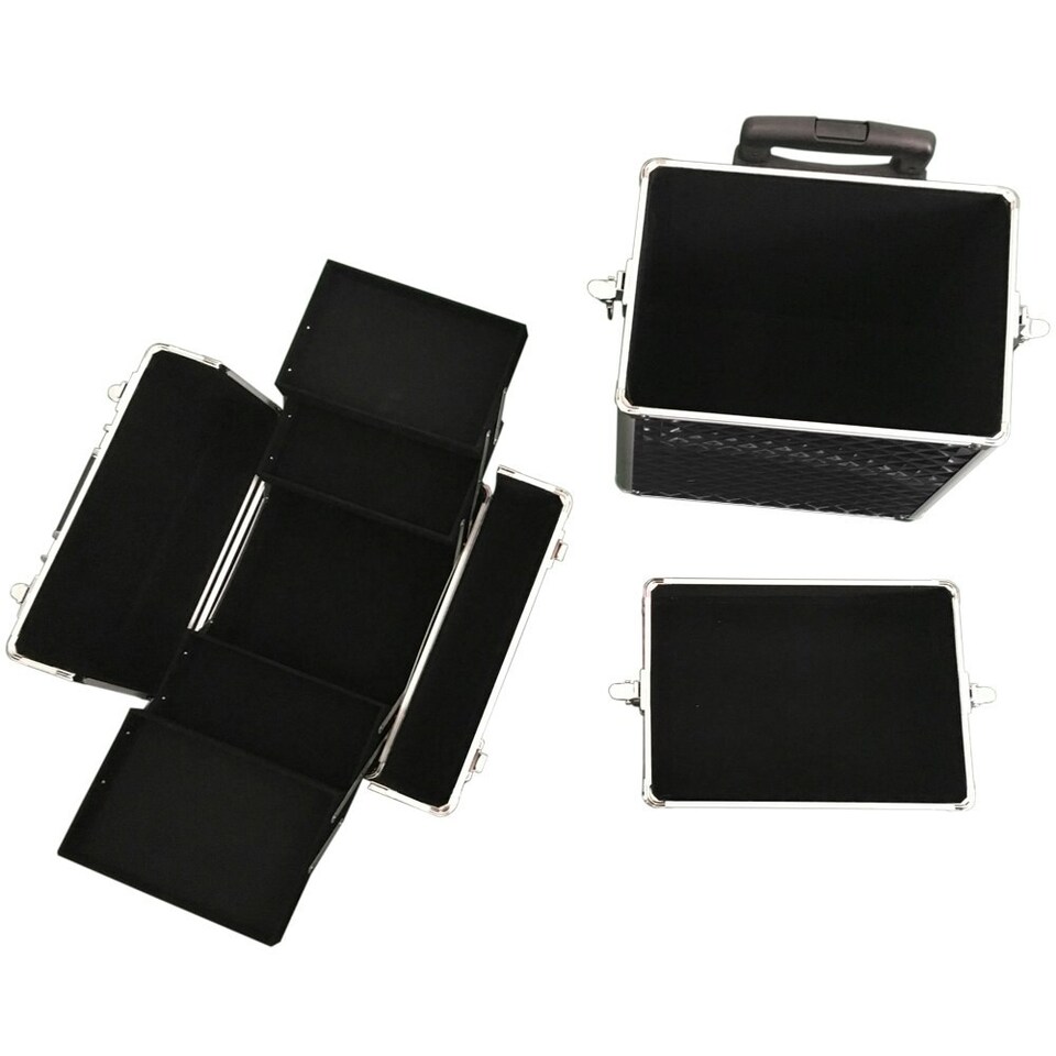 image 1 of Living and Home 3 in 1 Diamond Pattern Cosmetic Makeup Train Case | Black