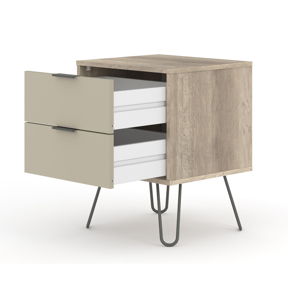 image 1 of Augusta 2 Drawer Bedside Table - Modern Industrial Style Nightstand for Bedrooms | Brown | Driftwood | One Size | 1