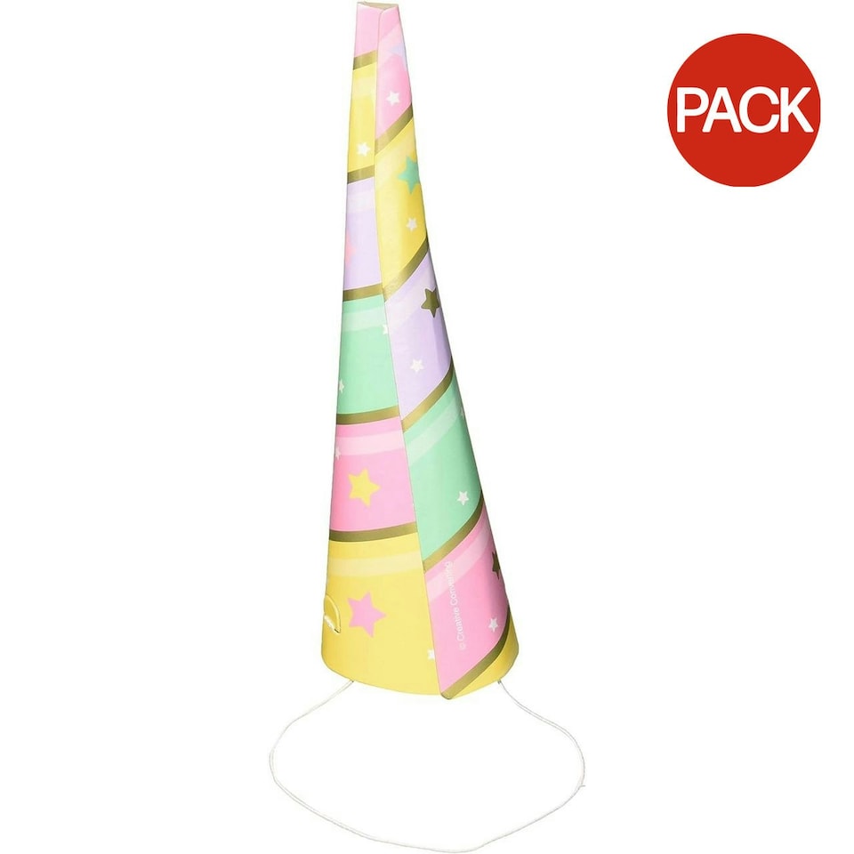 Creative Party Unicorn Horn Party Hats (Pack of 8) - Multicoloured/Pastel - One Size