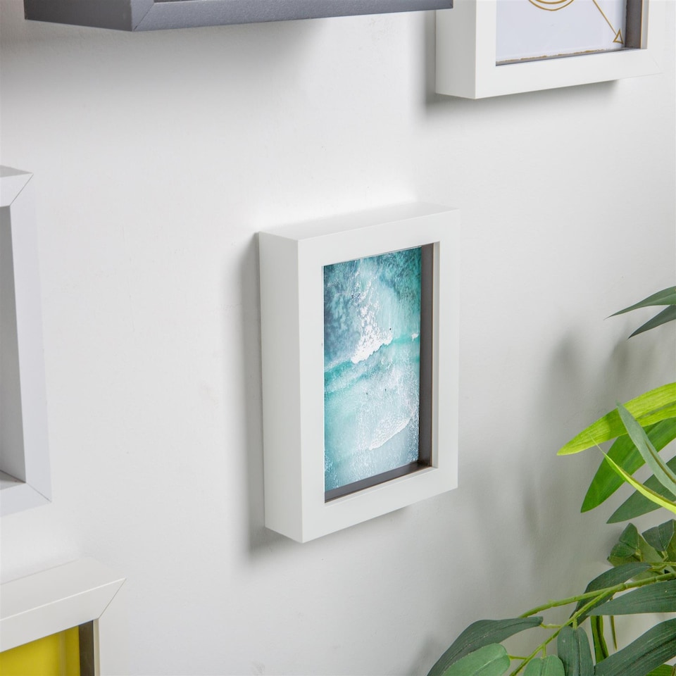 image 1 of Nicola Spring 4 x 6" Photo Frame - White - 3D Photo Frame Picture Frame Box Portrait Display Case (17.5 x 12.5cm)