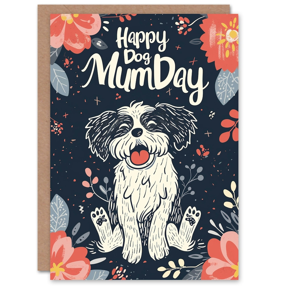 image 1 of Mothers Day Card Puppy Flowers Dog Mum Card