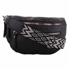 Lorenz Womens Grained PU Leather Bumbag Waist Clutch Bag with Detachable Strap | Black | Black