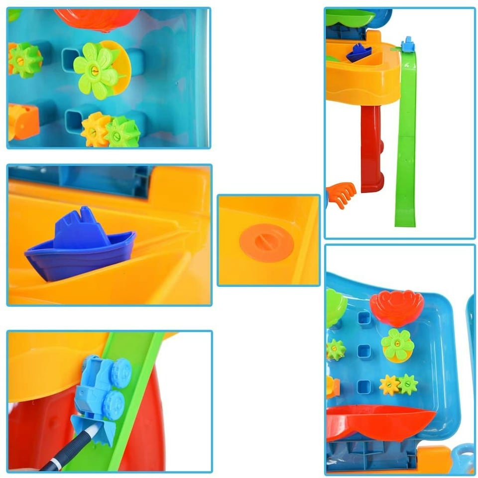 image 1 of Sand and Water Activity Table XL with Double Compartment, Waterfall Lids, and 25 Accessories – Outdoor Play Set with Lids and Water Mill