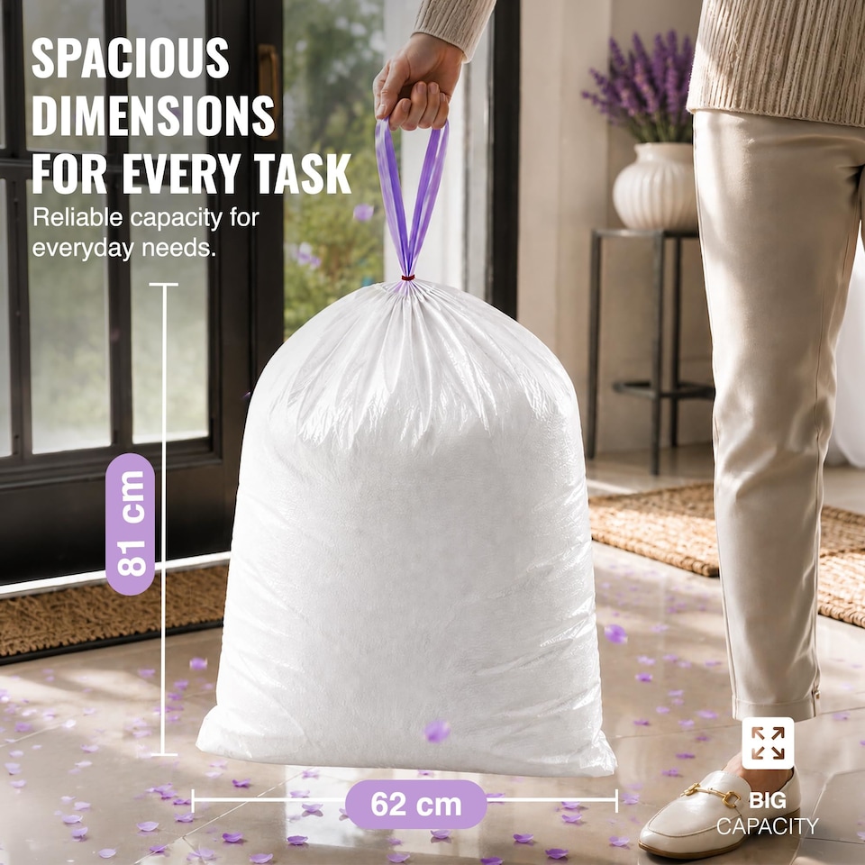 image 1 of Ecobag Lavender Scented Kitchen Drawstring Bin Liners Extra Strong Odour Control