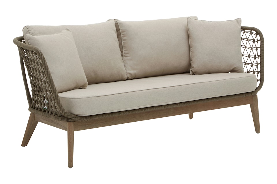 image 1 of Orsina 3 Seat Sofa, Rattan Outdoor Sofa, Long Lasting Rattan Lounge Sofa for Living Room with Grey Cushioning