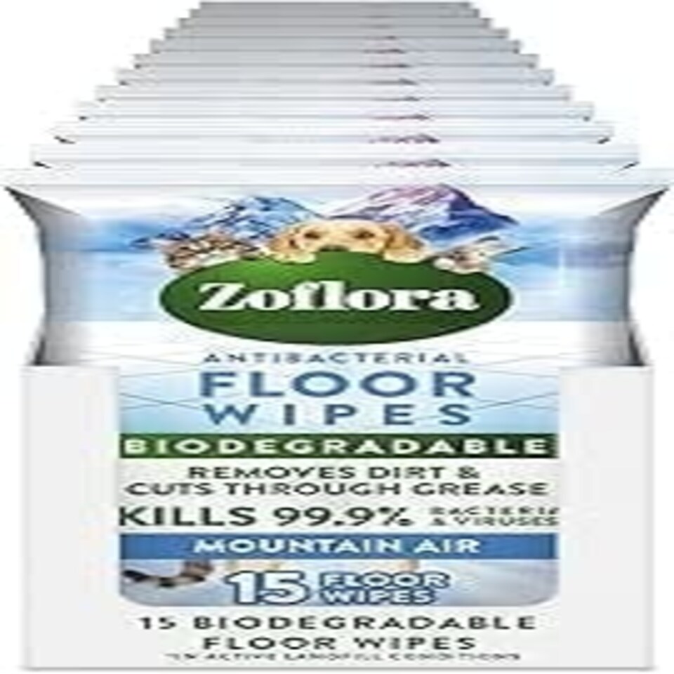 image 1 of Zoflora Mountain Air Floor Wipes, 12 Pack x 15 Pack, Antibacterial & Multi-Surface Floor Cleaning, Removes Dirt & Odours, Kills 99.9% of Bacteria & Viruses.