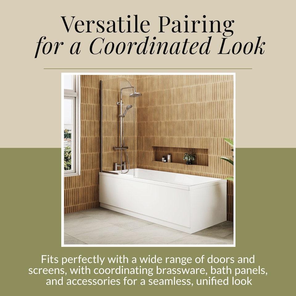 image 1 of Square Single Ended Straight Shower Bath & Leg Set, 1700x750mm - White | White | European White | 1