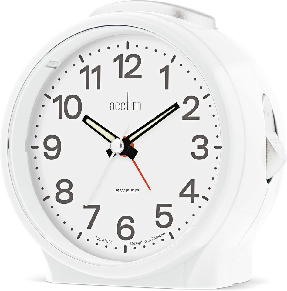 image 1 of Acctim Elsie Analogue Alarm Clock Non Ticking Sweep Quartz Luminous Hands | White | White