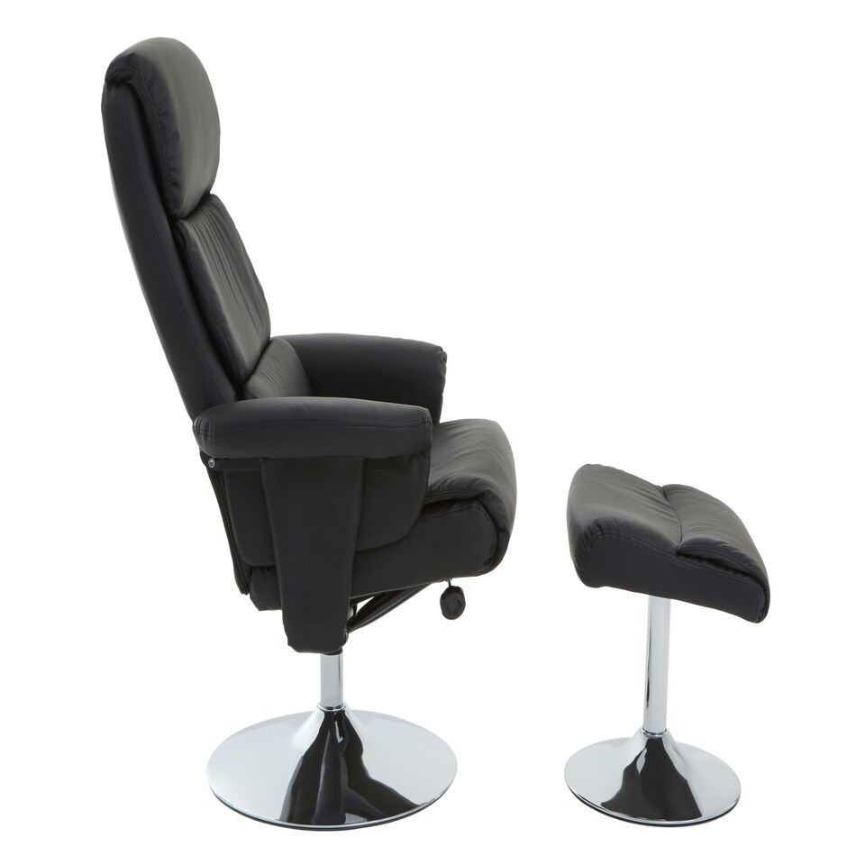 image 1 of Interiors by Premier Luxurious Black Leather Effect Reclining Chair and footstool, Easy to Clean Leather Chair, Comfy Footstool