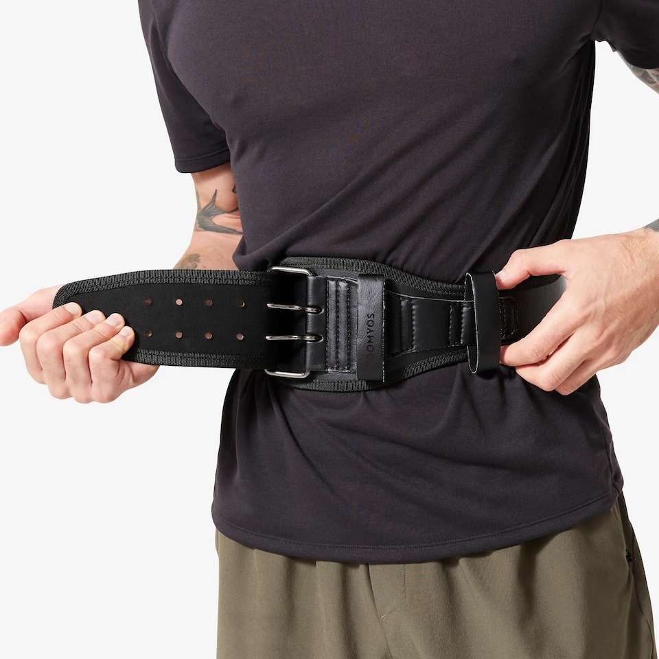 image 1 of Decathlon Durable Leather Weight Training Lumbar Belt - Black