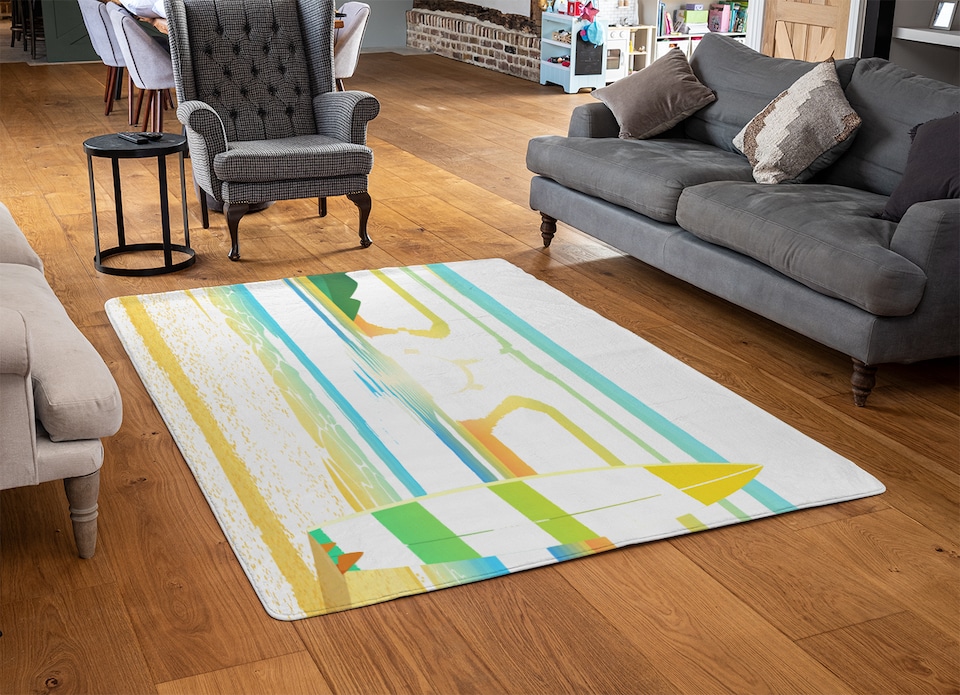 image 1 of Surf Board On Beach Designer Rug | Multi