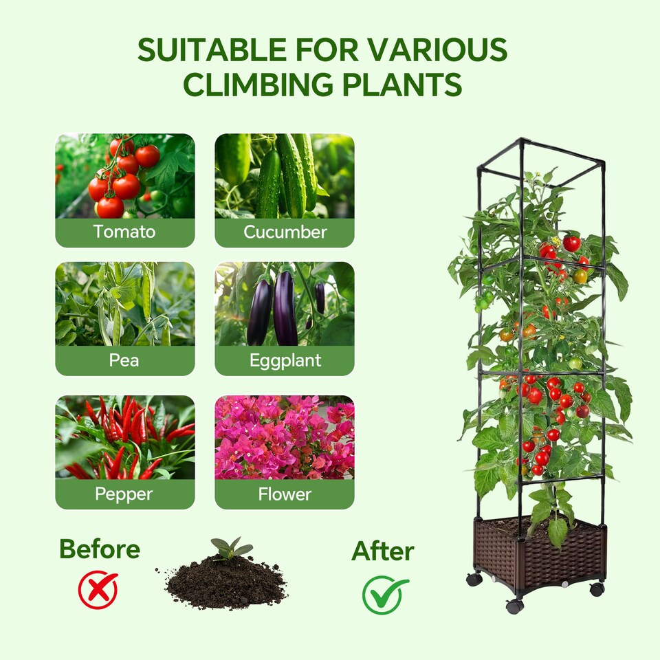 image 1 of Living and Home Rolling Raised Garden Bed with Trellis – Plant Caddy & Flower Stand