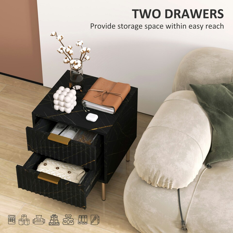 image 1 of HOMCOM Bedside Table Bedside Cabinet with 2 Drawers for Bedroom White