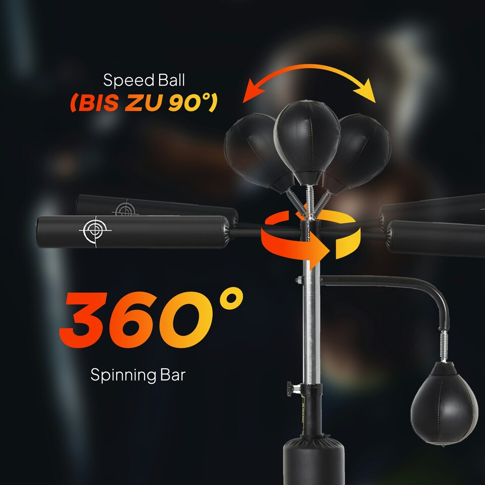 image 1 of HOMCOM 4-in-1 Boxing Punching Bag Free Standing with 2 Speed Balls, 360° Relax Bar, PU-Wrapped Boxing Bag and Fillable Base, 160-230cm Adjustable Height Black