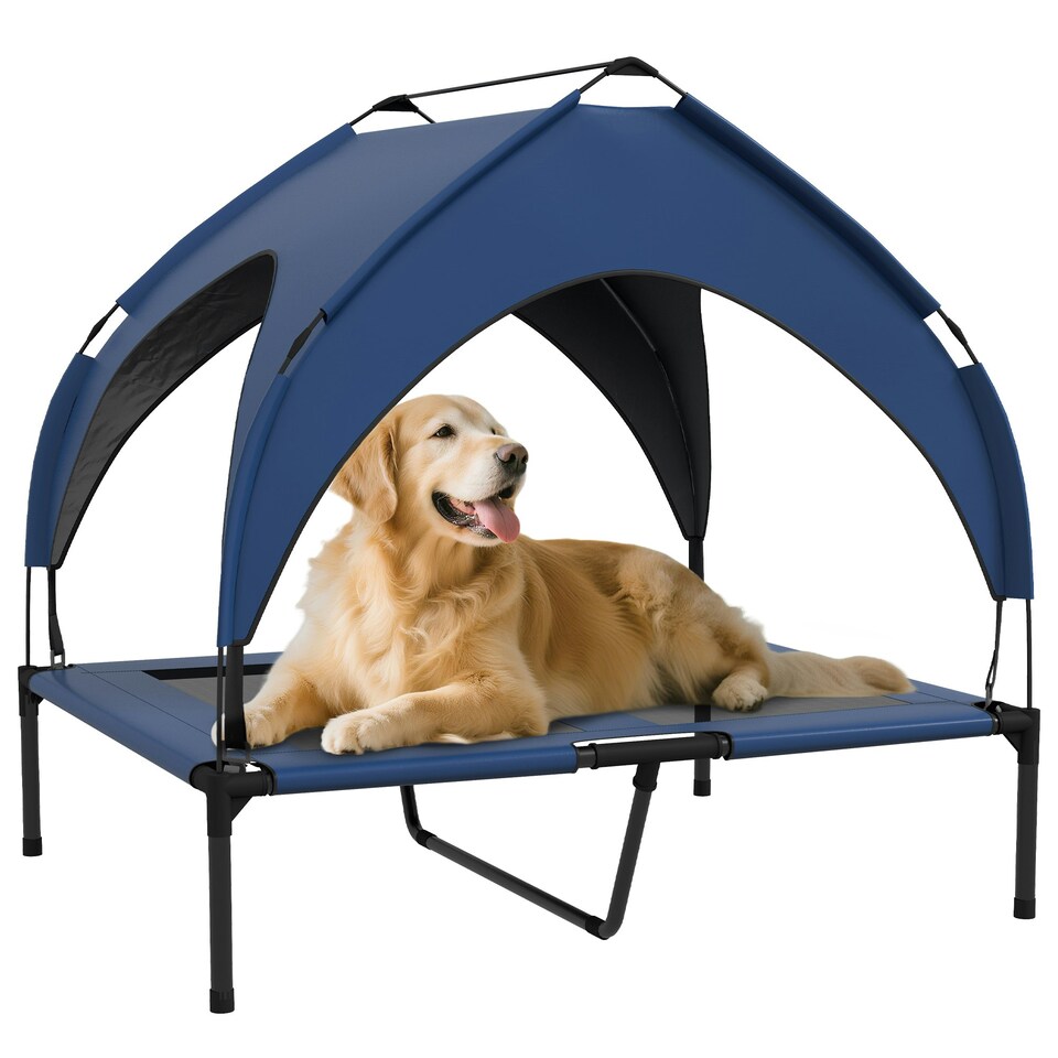 image 1 of PawHut Cooling Raised Dog Bed w/ Breathable Mesh, for M, L Dogs - Dark Blue