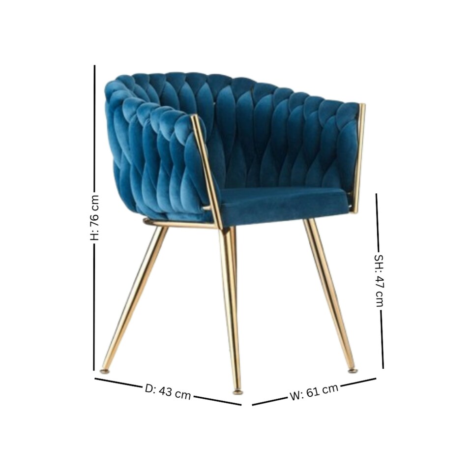 image 1 of Single Roma Knot Velvet Armchair with Gold Metal Legs, Modern Tufted Design for Living Room Blue