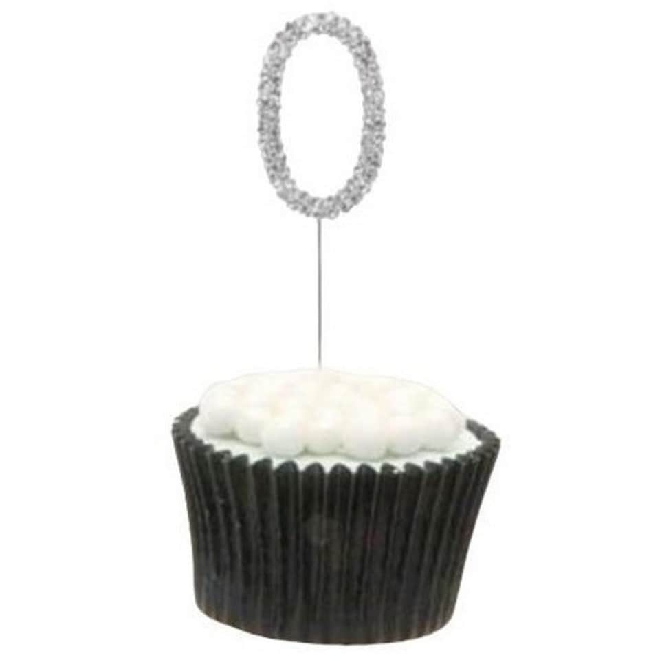 Number 0 Diamante Cake Topper - Silver - One Size