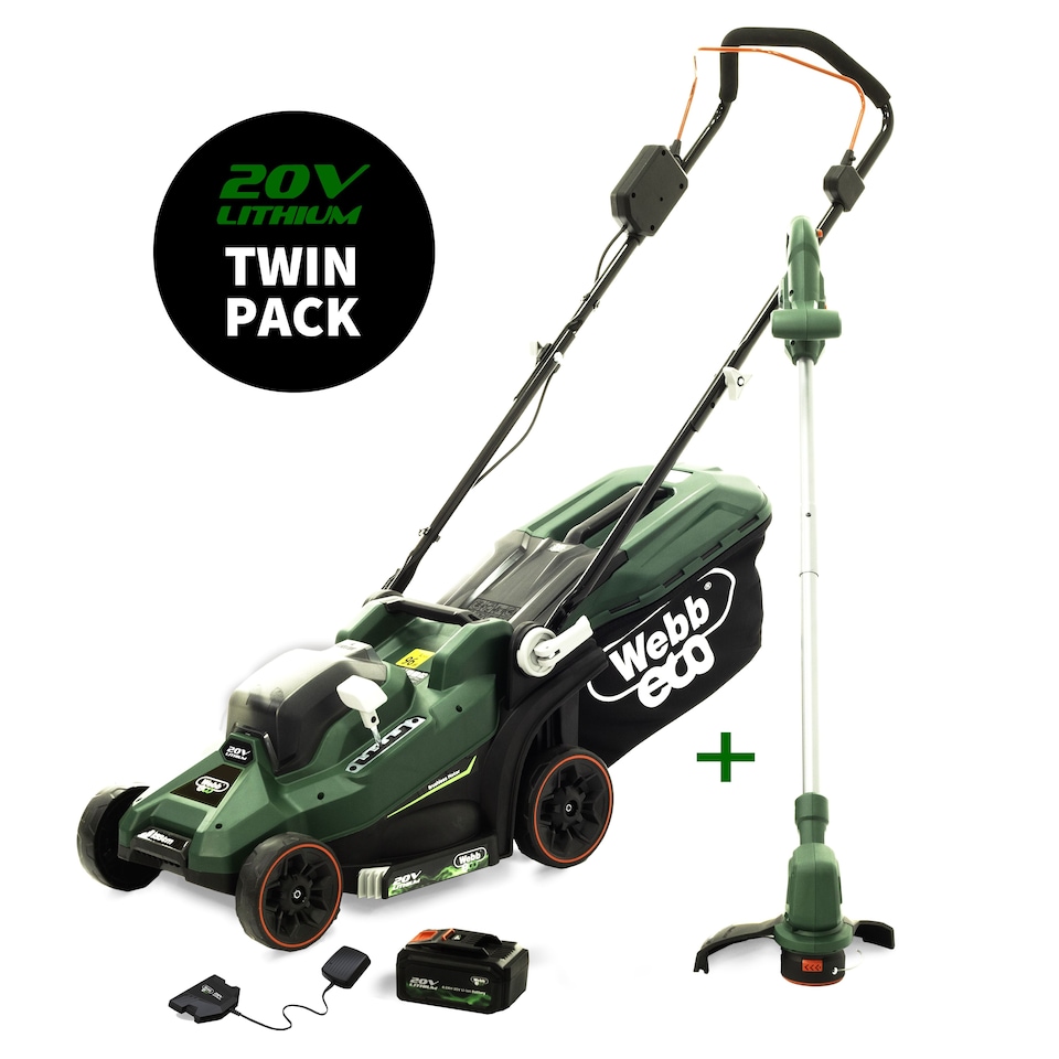 image 1 of Webb Eco 20V Cordless Lawn Mower and Line Trimmer Set 33cm