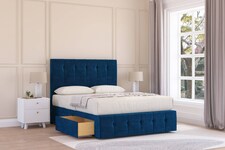 Sloomy Cambridge Navy Plush Divan Bed With Mattress 4 Drawers With 26" Strutted Headboard & 12" Matching Footboard 4' Small Double | Blue | Navy | Small Double | 1
