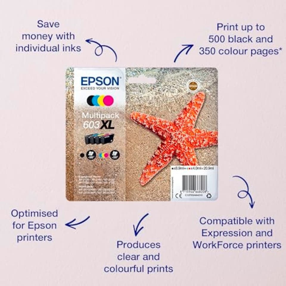 image 1 of Epson 603XL Starfish High Yield Genuine Multipack, 4-Colours Ink Cartridges