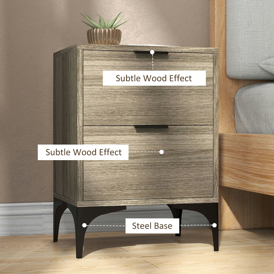 image 1 of HOMCOM Bedside Tables Set of 2 with 2 Drawers for Bedroom, Living Room, Black