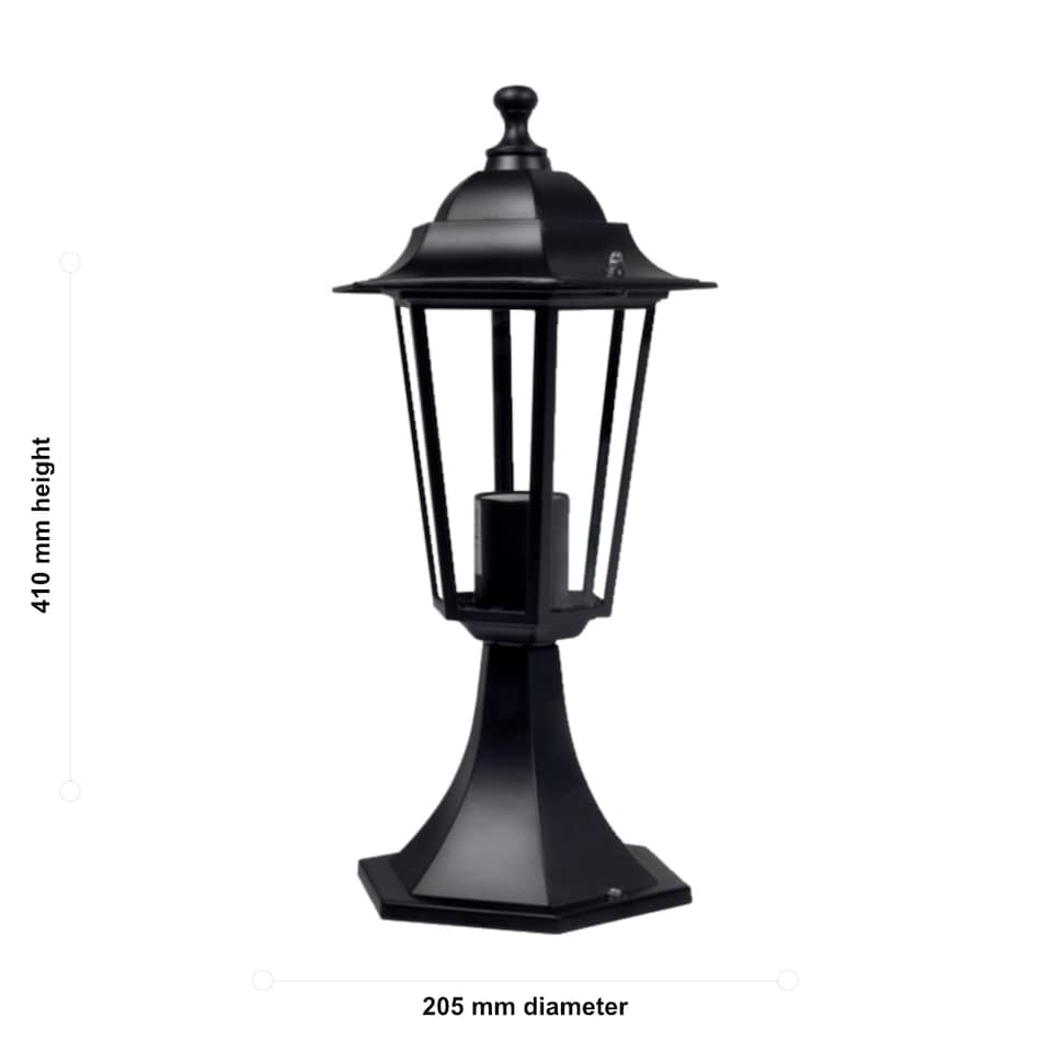 image 1 of Set of 4 Cumbria - Black Six Sided IP44 Outdoor 41cm Pedestal Lights