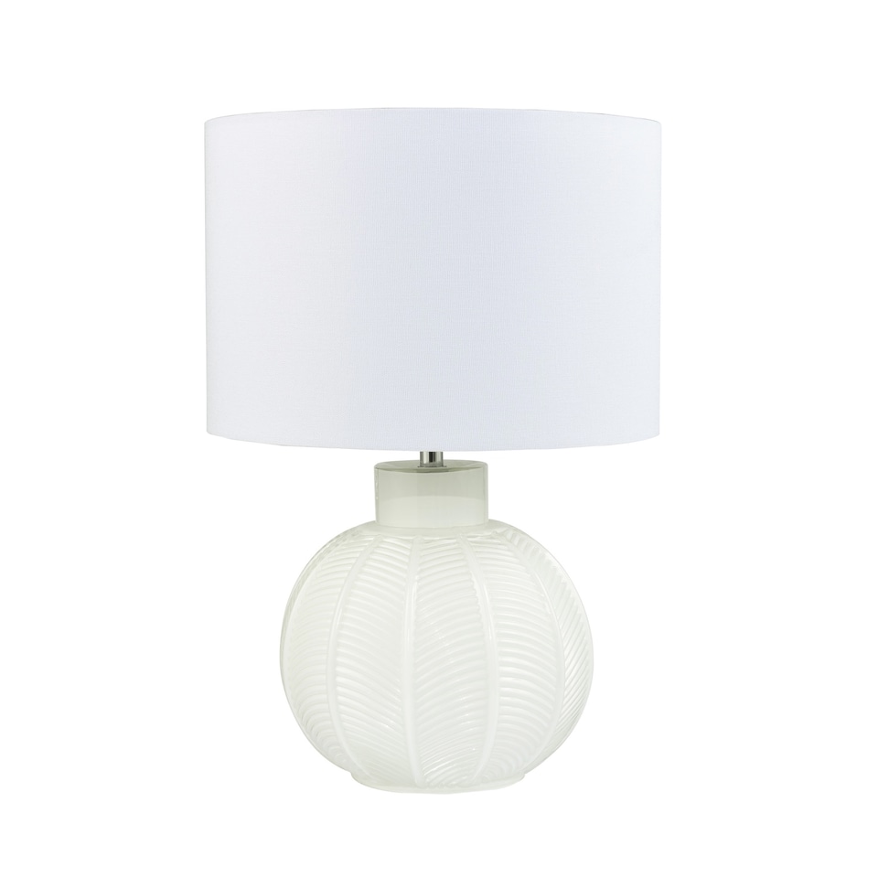 image 1 of Contemporary Opal White Glass Table Lamp in Leaf Design and Ivory White Shade | White