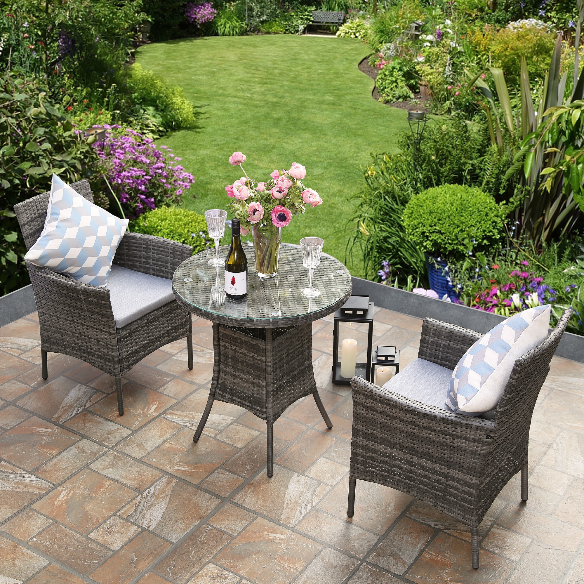 VIRGINIA Rattan Bistro Set 2 Seater Round Table and Chairs