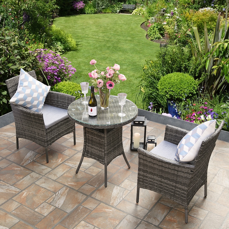 image 1 of VIRGINIA Rattan Bistro Set 2 Seater Round Table and Chairs