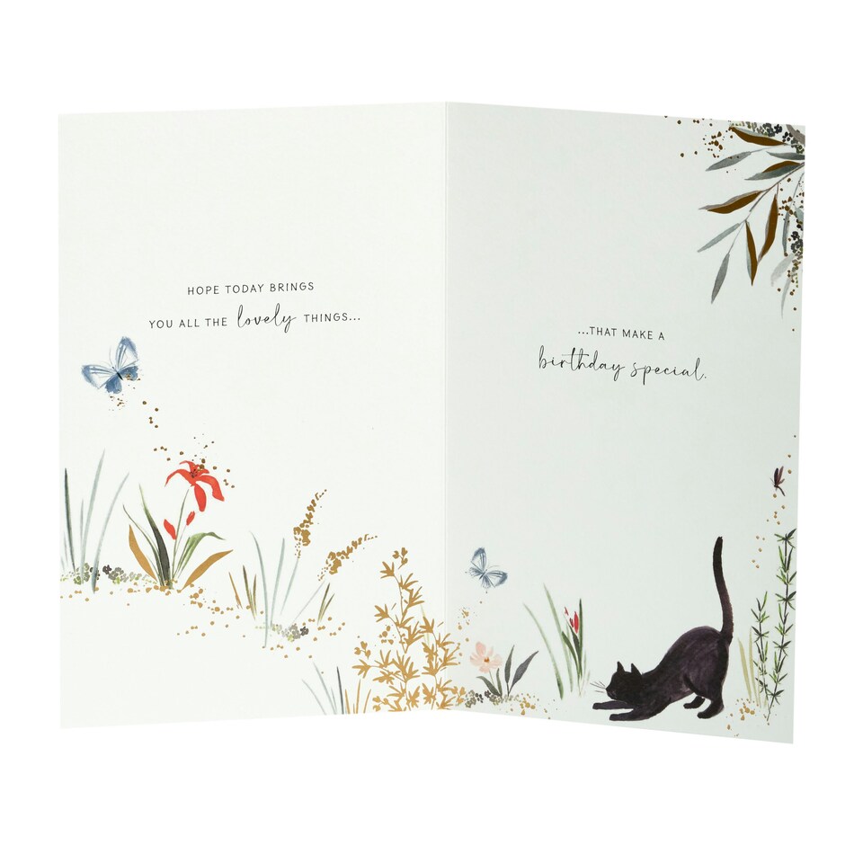 image 1 of Birthday card - Foliage and cat