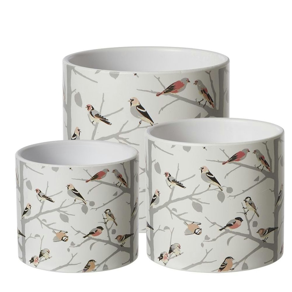 image 1 of Ceramic Indoor Garden Bird Print Plant Pot - H10.5cm