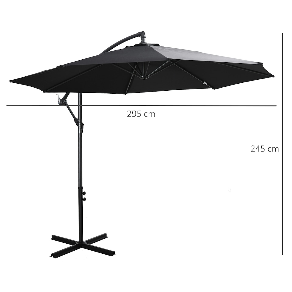 image 1 of Outsunny 3(m) Garden Banana Parasol Cantilever Umbrella w/Crank& Base, Black