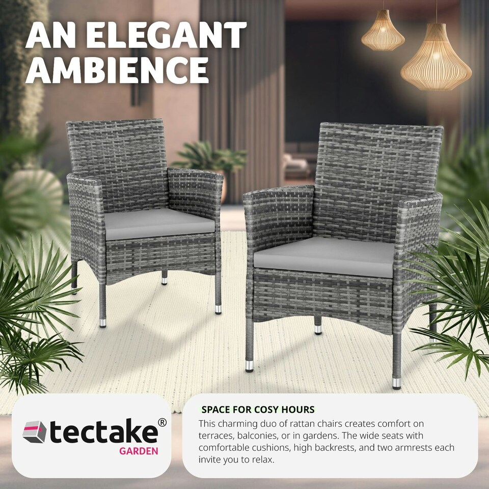 image 1 of Garden Chair Nantes Set of 2 - durable polyrattan, 2 sets of cushion covers Grey | Light Grey