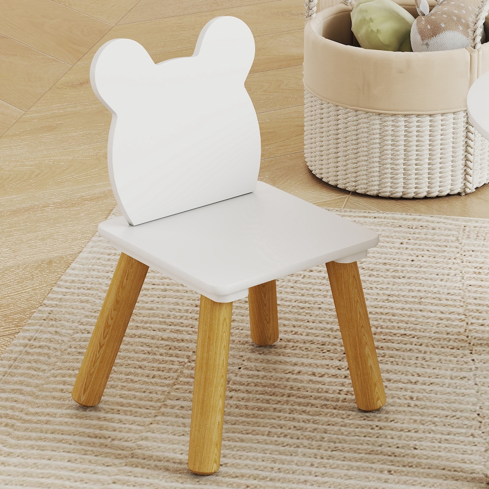 image 1 of AIYAPLAY 3 Pieces Toddler Table and Chair Set w/ Centre Mesh Bag, White