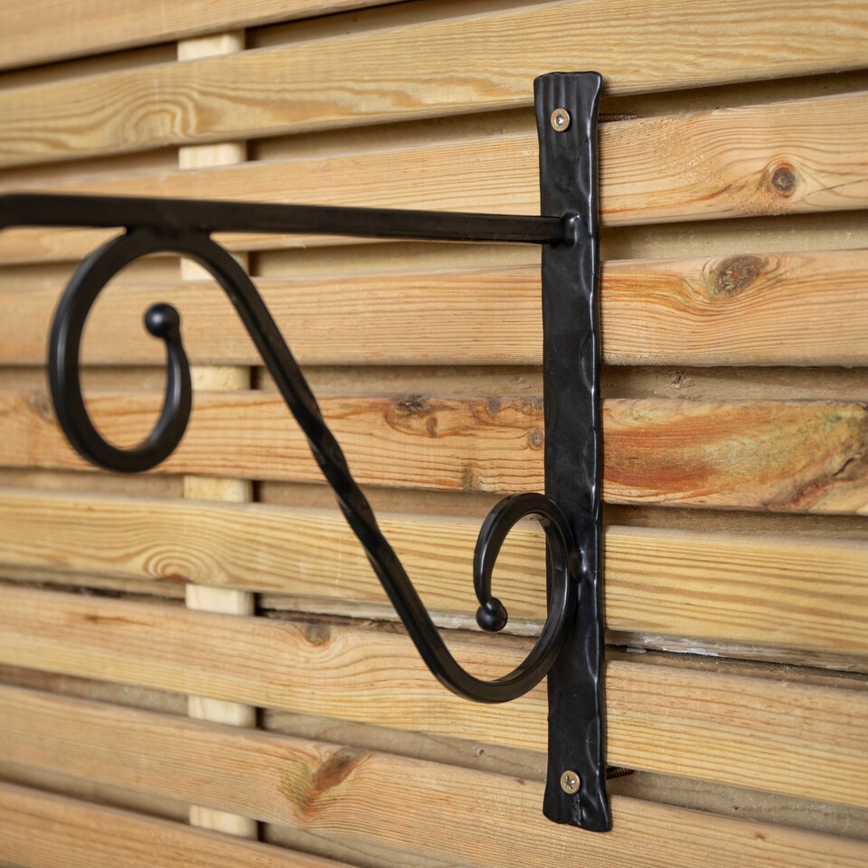image 1 of Pack of 2 Tom Chambers Heavy Duty Handcrafted Metal 35cm Black Twisted Wall Bracket Hook For Garden Patio Hanging Basket Planter Bird Feeder | Black | Black