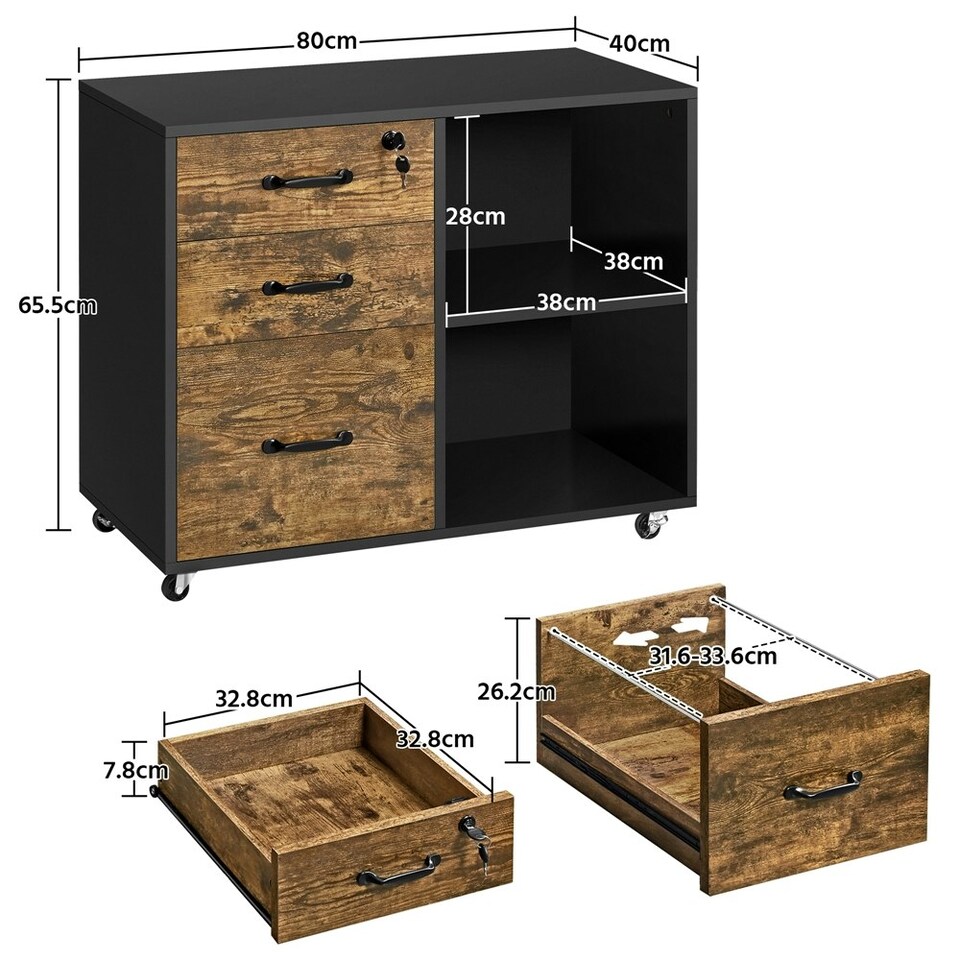 image 1 of Yaheetech 3-Drawer and 2- Open Shelf Vintage File Cabinet