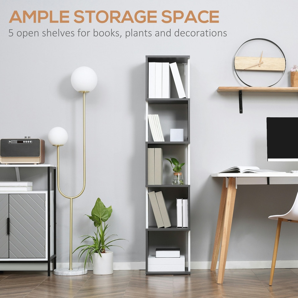 image 1 of HOMCOM 5-Tier Bookshelf Freestanding Bookcase Storage Shelves, White