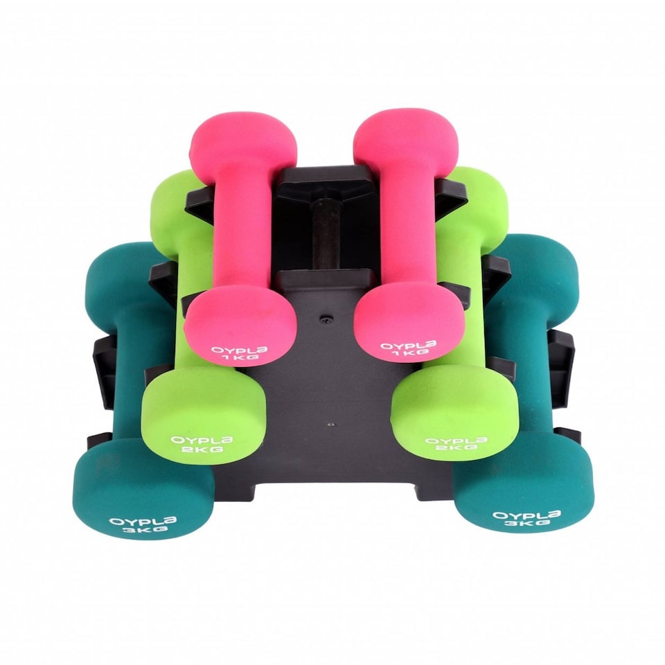 image 1 of 12kg Neoprene Hand Dumbbell Workout Weight Set Including Stand
