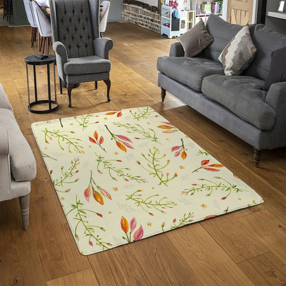 image 1 of Green Branches on Light Background (Rug) Green | Medium: 80x150cm