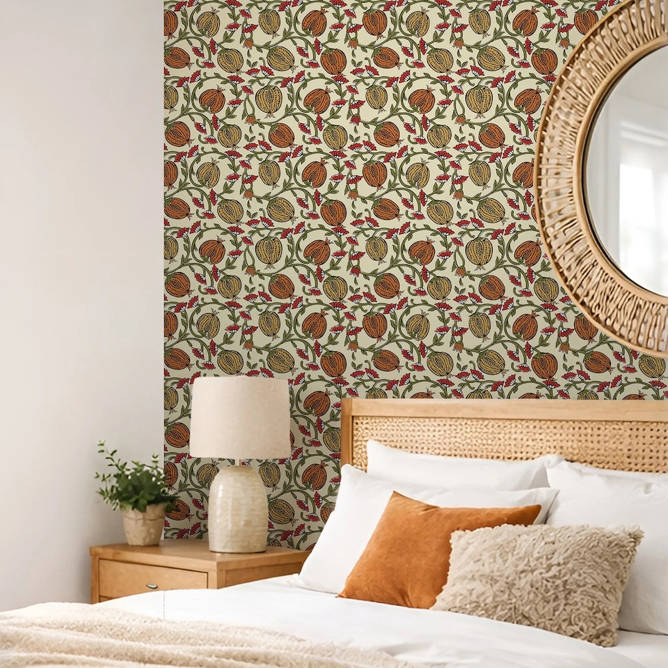 image 1 of Pomegranate Passion Wallpaper in Cream | Cream | Light | 50cm x 10m