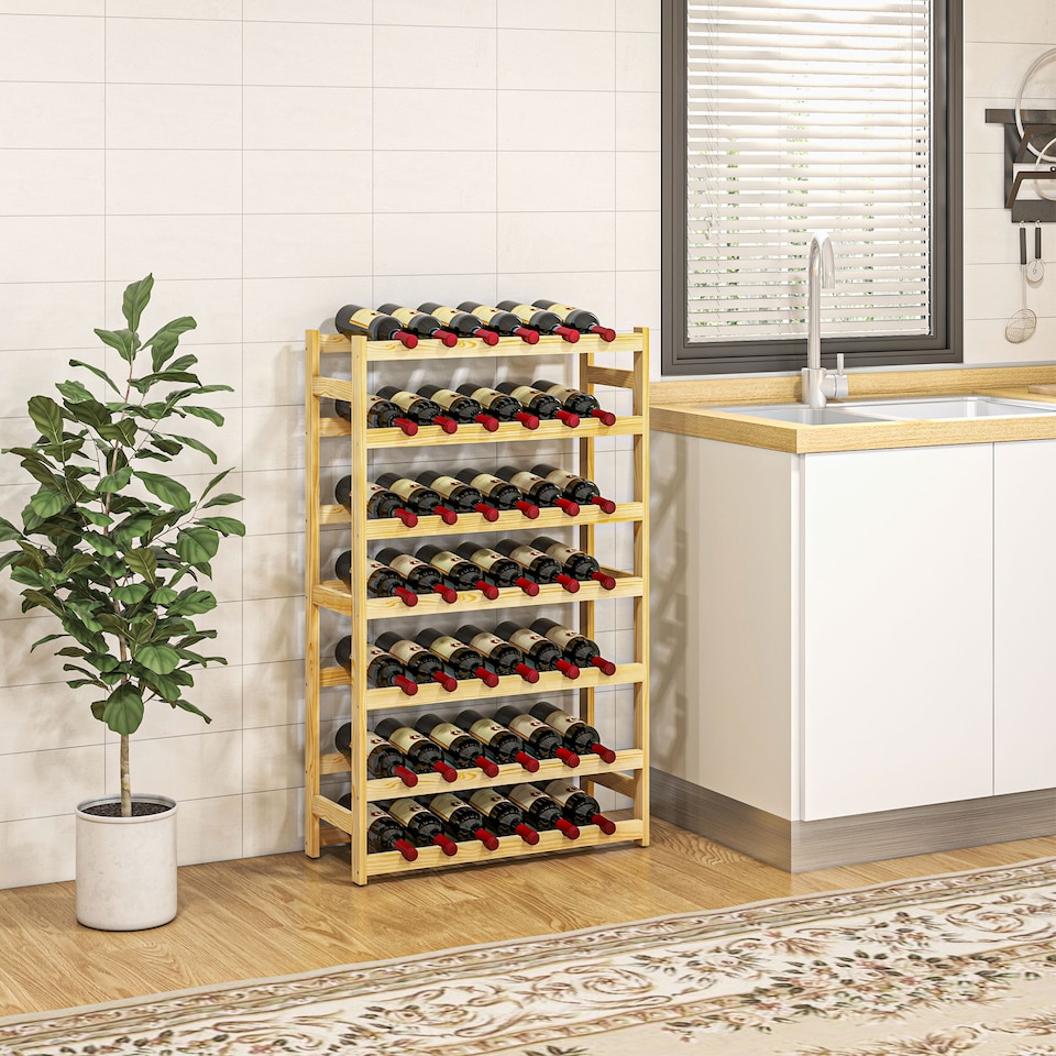 image 1 of HOMCOM Wooden Wine Rack, Free Standing 7-Tier Wine Holder for 42 Bottles, Slim Bottle Rack for Home Bar, 63 x 25 x 102cm, Natural