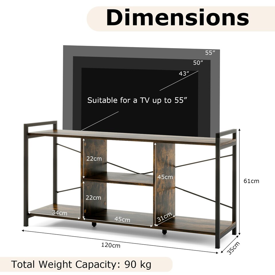 image 1 of COSTWAY TV Stand for 55 Inches Entertainment Center Brown Brown