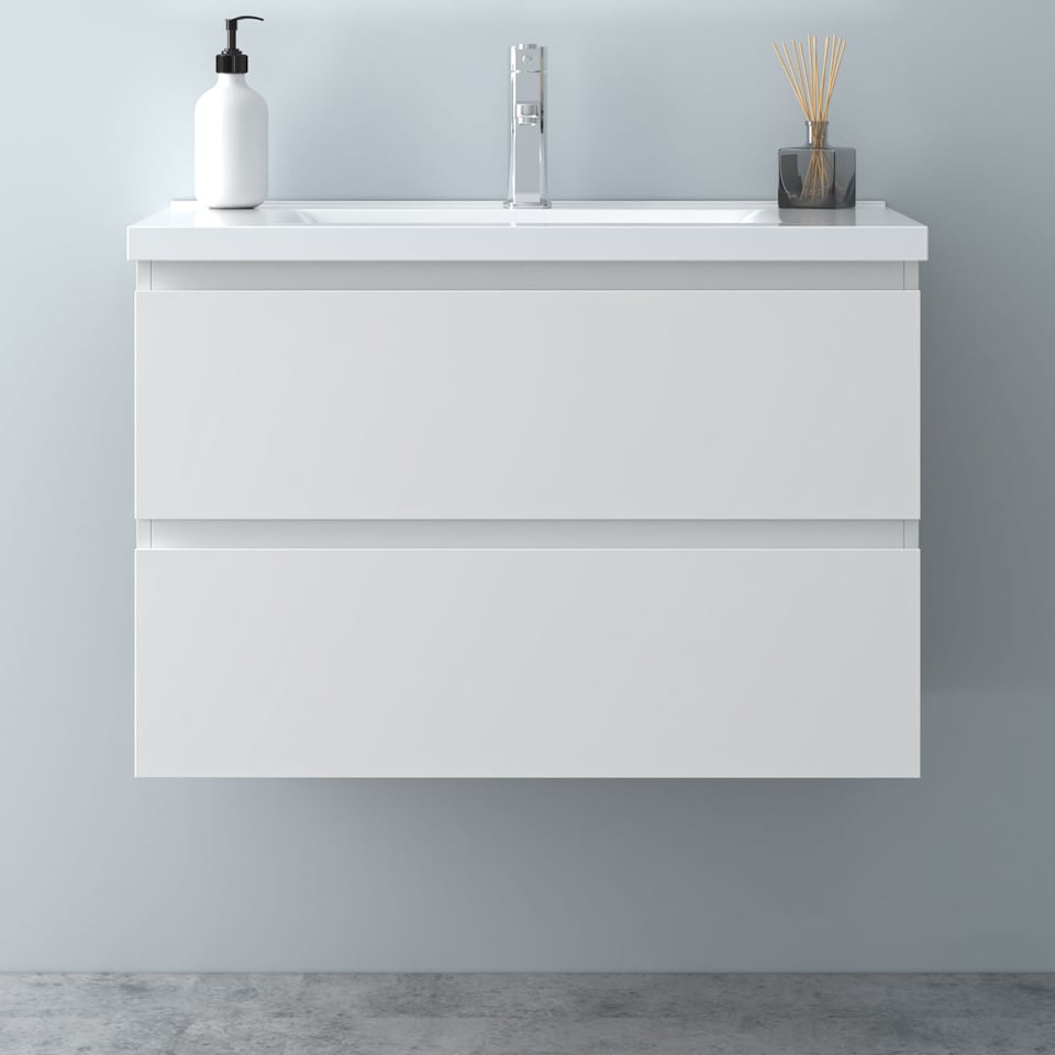 image 1 of AICA 800mm Wall Mounted Bathroom Vanity Unit With Ceramic Basin,2 Soft Close Drawers for Storage,Anthracite,Flat packed