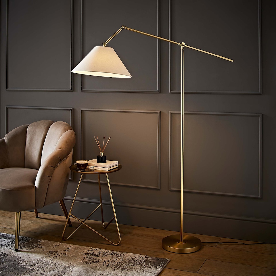 image 1 of ValueLights Layla Gold Adjustable Floor Lamp with Linen Shade | Gold