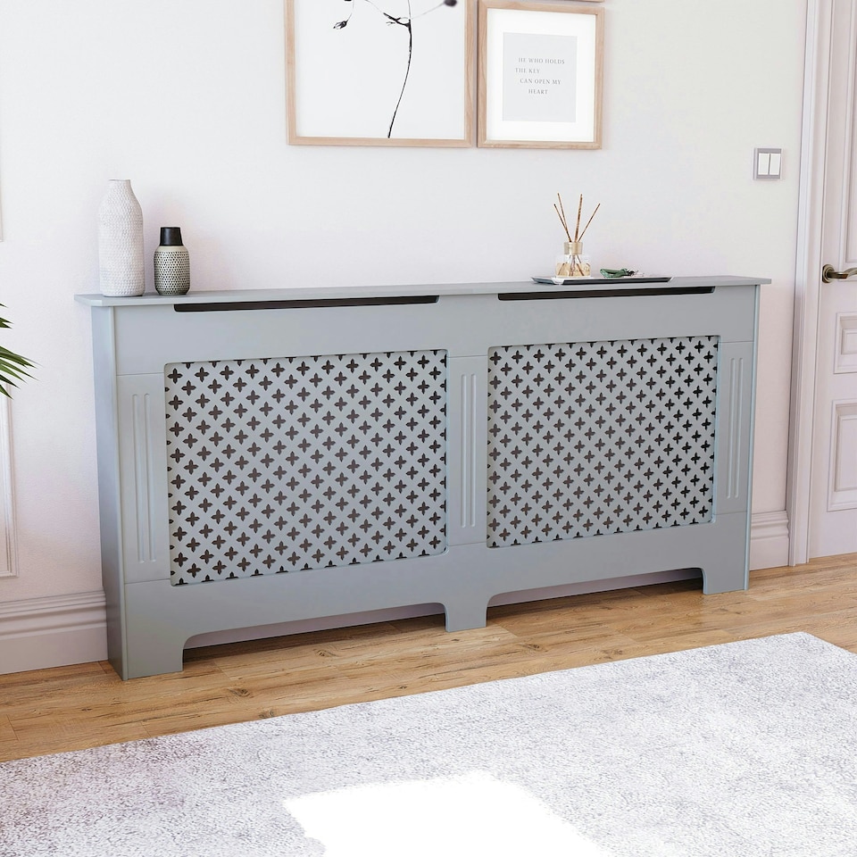image 1 of Vida Designs Oxford Radiator Cover Painted MDF Cabinet, Grey, 172cm